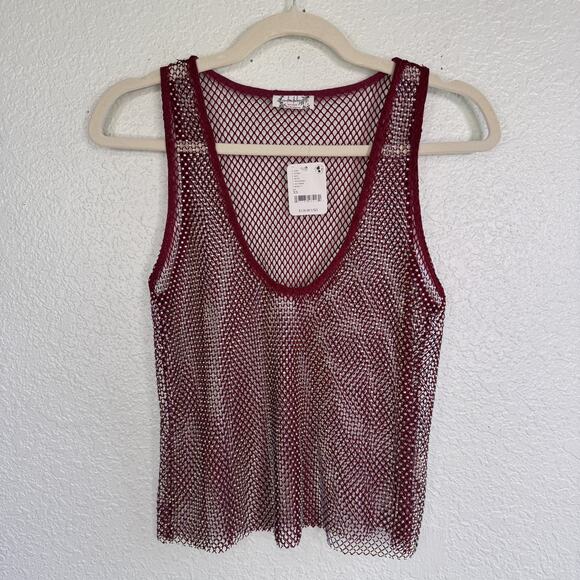 Free People Tank Top Womens XS Mesh Rhinestone Festival Boho Intimately FP NEW - Picture 1 of 9